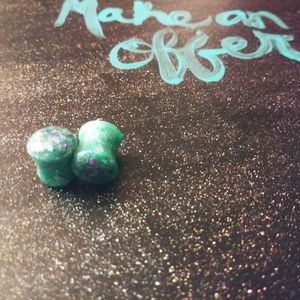 0g saddle flare plugs teal with purple sparkles